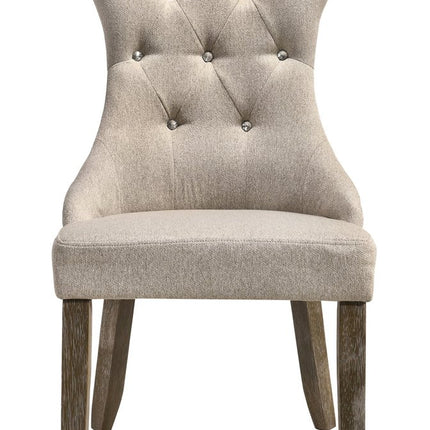 Set of Two Gray Tufted Fabric Dining Side Chairs
