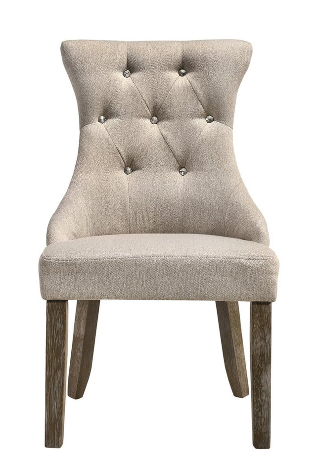 Set of Two Gray Tufted Fabric Dining Side Chairs
