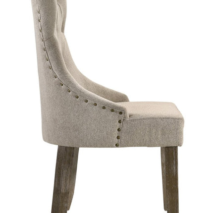 Set of Two Gray Tufted Fabric Dining Side Chairs