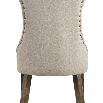 Set of Two Gray Tufted Fabric Dining Side Chairs