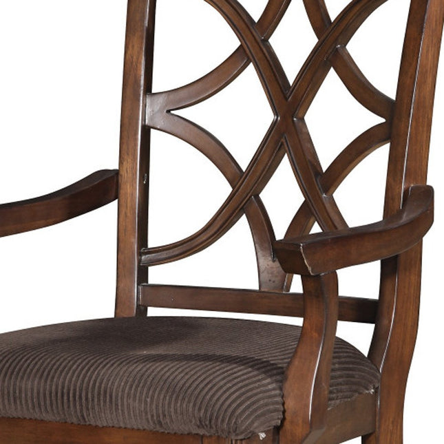 Set of Two Brown Upholstered Microfiber And Solid Wood Open Back Dining Arm Chairs HomeRoots