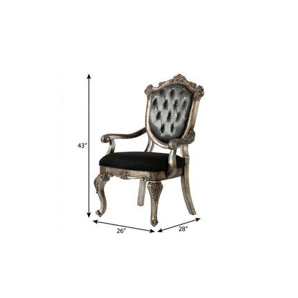 Set of Two Dark Gray and Platinum Tufted Fabric Open Back Dining Arm Chairs