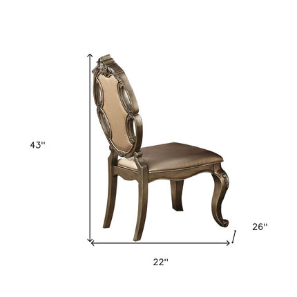 Set of Two Tufted Oak Upholstered Faux Leather And Solid Wood Dining Side Chairs