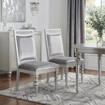 Set of Two Platinum Fabric Dining Side Chairs