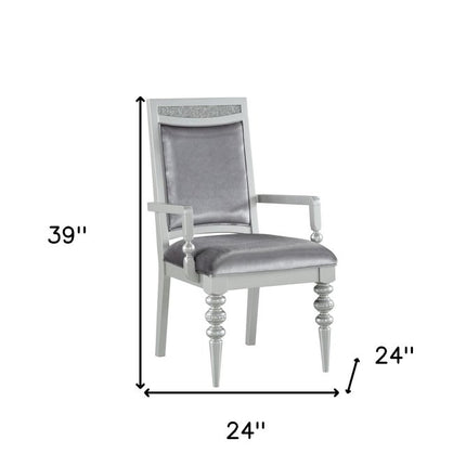 Set of Two Platinum Fabric Dining Arm Chairs