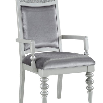 Set of Two Platinum Fabric Dining Arm Chairs