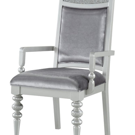 Set of Two Platinum Fabric Dining Arm Chairs