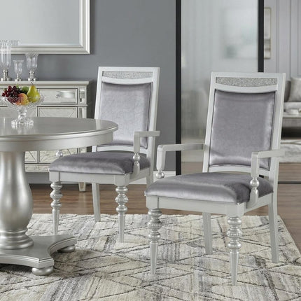 Set of Two Platinum Fabric Dining Arm Chairs