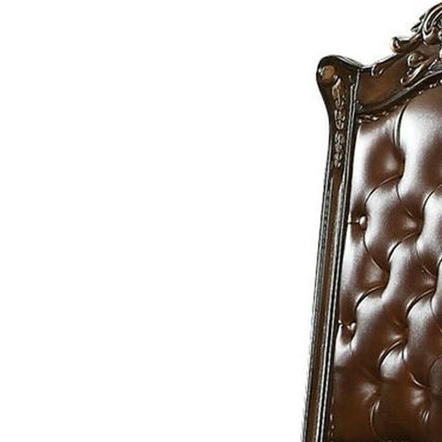 Set of Two Dark Brown and Mahogany Tufted Faux Leather Dining Side Chairs