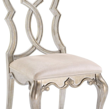 Set of Two Ivory and Champagne Upholstered Velvet And Solid Wood Dining Side Chairs