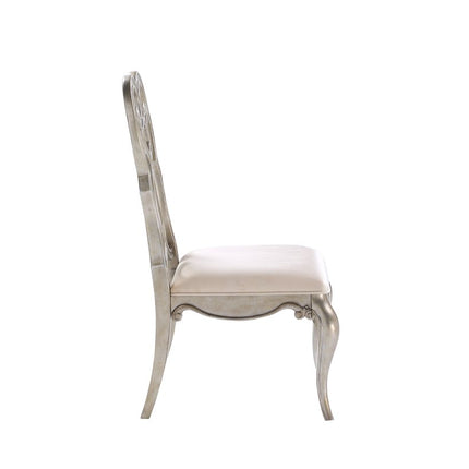 Set of Two Ivory and Champagne Upholstered Velvet And Solid Wood Dining Side Chairs
