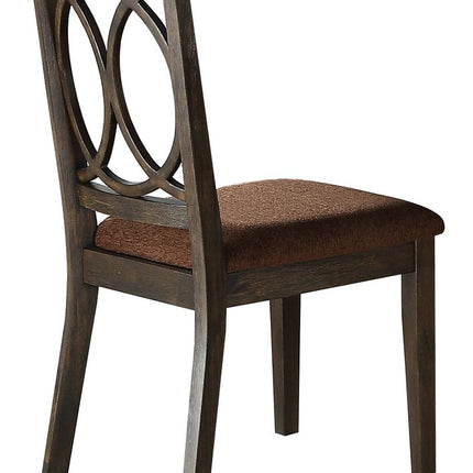 Set of Two Brown and Espresso Fabric Open Back Dining Side Chairs