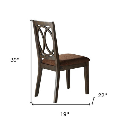 Set of Two Brown and Espresso Fabric Open Back Dining Side Chairs