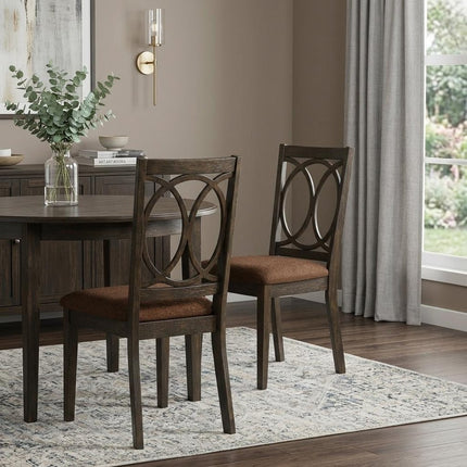 Set of Two Brown and Espresso Fabric Open Back Dining Side Chairs