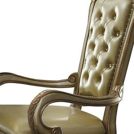 Set of Two Bone Tufted Faux Leather Dining Arm Chairs
