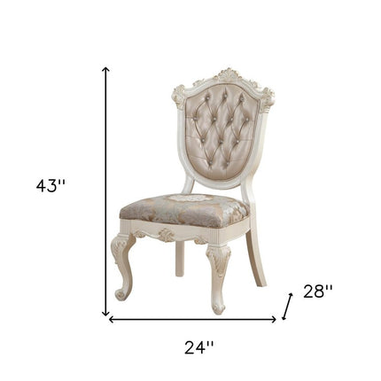 Set of Two Tufted Rose Gold and Pearl Upholstered Faux Leather And Solid Wood Dining Side Chairs
