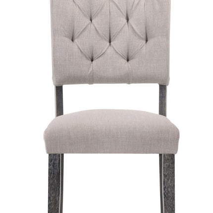 Set of Two Tufted Gray Upholstered Linen And Solid Wood Open Back Dining Side Chairs