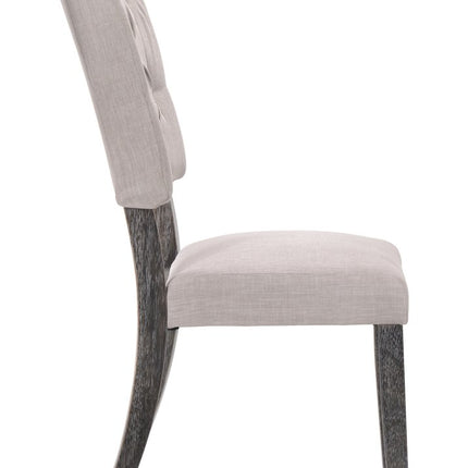 Set of Two Tufted Gray Upholstered Linen And Solid Wood Open Back Dining Side Chairs