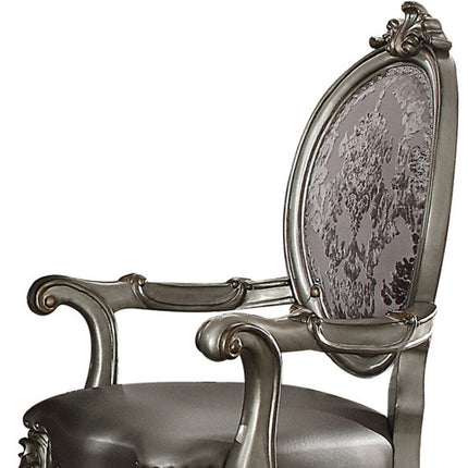 Set of Two Silver and Platinum Faux Leather King Louis Back Dining Arm Chairs