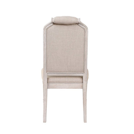 Set of Two Antiqued White and Champagne Tufted Fabric Dining Side Chairs