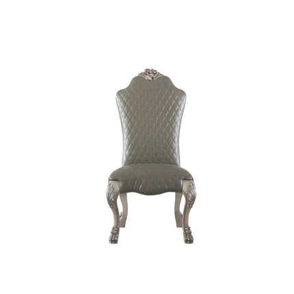 Set of Two Gray and Bone Tufted Faux Leather Dining Side Chairs