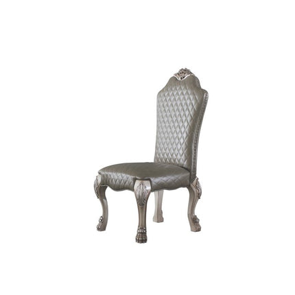 Set of Two Gray and Bone Tufted Faux Leather Dining Side Chairs