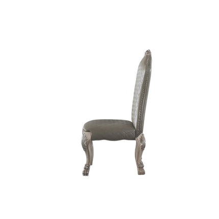 Set of Two Gray and Bone Tufted Faux Leather Dining Side Chairs