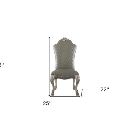 Set of Two Gray and Bone Tufted Faux Leather Dining Side Chairs