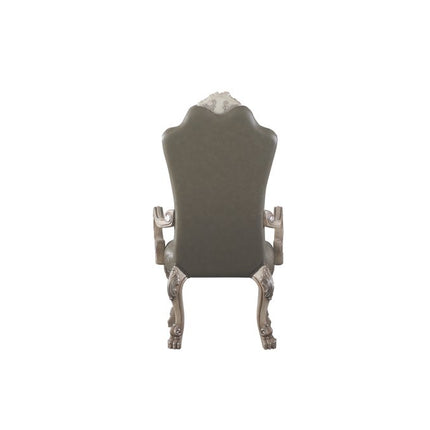 Set of Two Gray and Bone Tufted Faux Leather Dining Arm Chairs