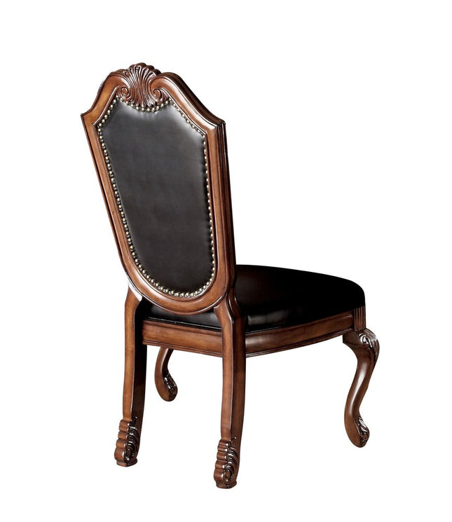 Set of Two Black and Redwood Upholstered Faux Leather And Solid Wood Dining Side Chairs HomeRoots