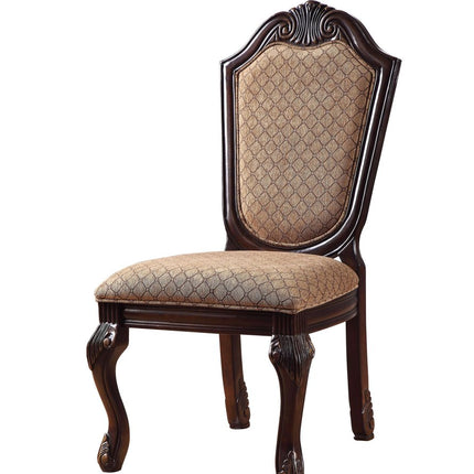 Set of Two Tan and Espresso Fabric Dining Side Chairs