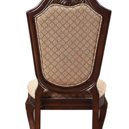 Set of Two Tan and Espresso Fabric Dining Side Chairs