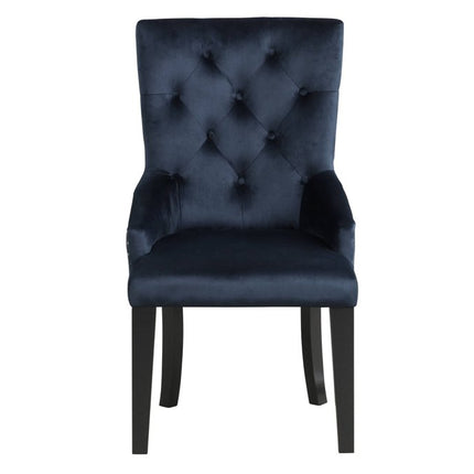 Tufted Dark Blue and Black Upholstered Velvet Dining Parsons Chair