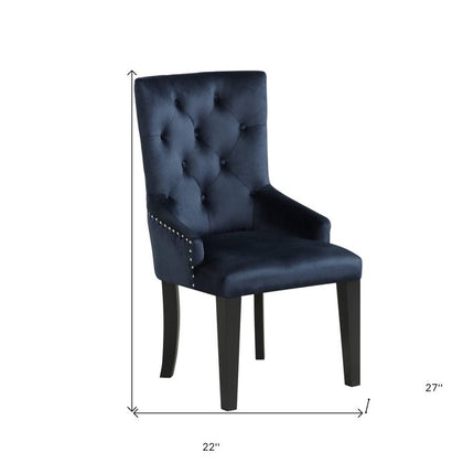 Tufted Dark Blue and Black Upholstered Velvet Dining Parsons Chair