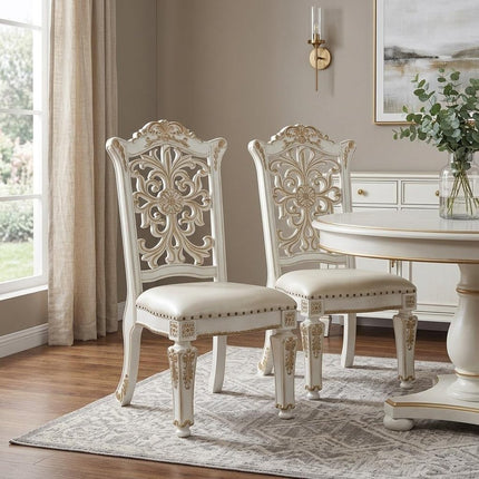 Set of Two Dark Blue and Pearl Faux Leather Dining Side Chairs