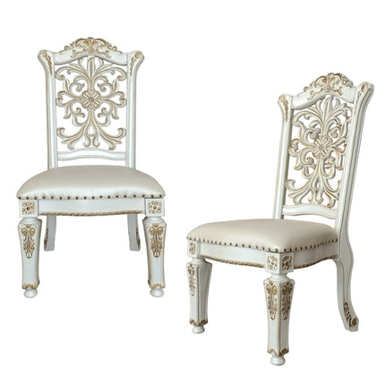 Set of Two Dark Blue and Pearl Faux Leather Dining Side Chairs