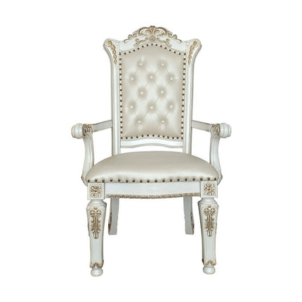 Set of Two Dark Blue and Pearl Tufted Faux Leather Dining Arm Chairs