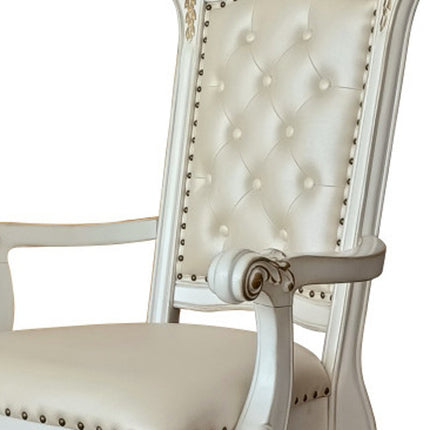Set of Two Dark Blue and Pearl Tufted Faux Leather Dining Arm Chairs