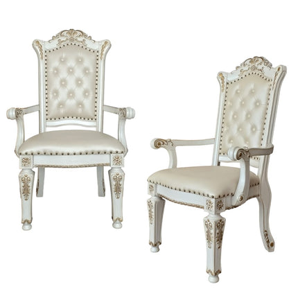 Set of Two Dark Blue and Pearl Tufted Faux Leather Dining Arm Chairs