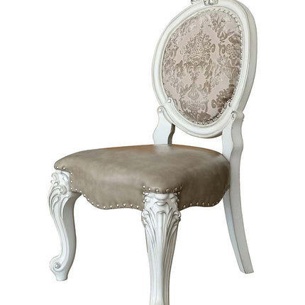 Set of Two Gray and White Upholstered Faux Leather And Solid Wood King Louis Back Dining Side Chairs