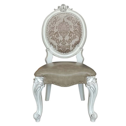 Set of Two Gray and White Upholstered Faux Leather And Solid Wood King Louis Back Dining Side Chairs
