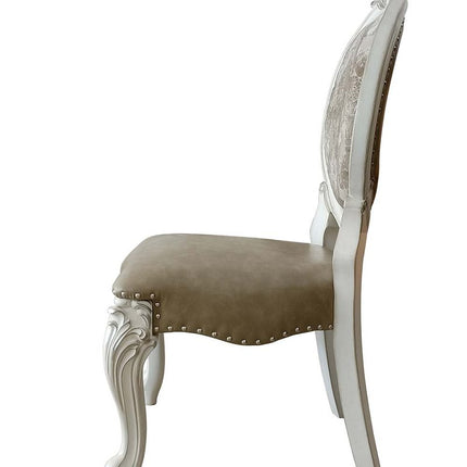 Set of Two Gray and White Upholstered Faux Leather And Solid Wood King Louis Back Dining Side Chairs