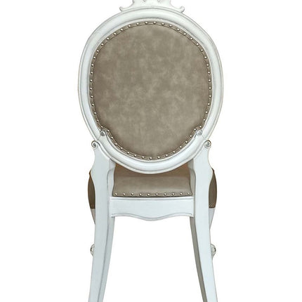 Set of Two Gray and White Upholstered Faux Leather And Solid Wood King Louis Back Dining Side Chairs