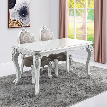 Set of Two Gray and White Upholstered Faux Leather And Solid Wood King Louis Back Dining Side Chairs