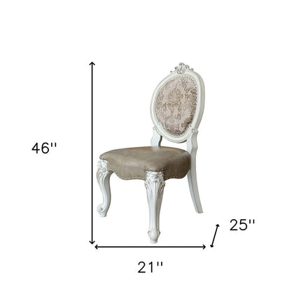 Set of Two Gray and White Upholstered Faux Leather And Solid Wood King Louis Back Dining Side Chairs
