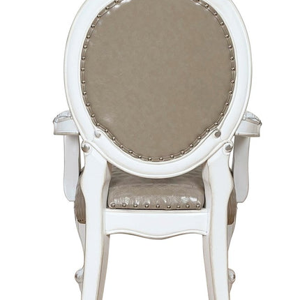 Set of Two Gray and White Upholstered Faux Leather And Solid Wood King Louis Back Dining Arm Chairs HomeRoots