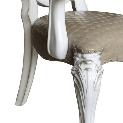 Set of Two Gray and White Upholstered Faux Leather And Solid Wood King Louis Back Dining Arm Chairs HomeRoots
