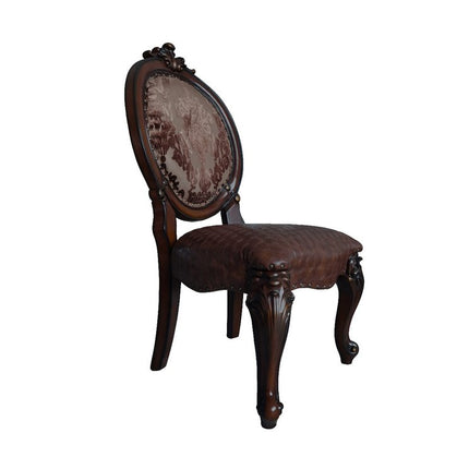 Set of Two Brown and Redwood Tufted Faux Leather King Louis Back Dining Side Chairs