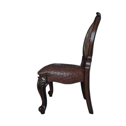 Set of Two Brown and Redwood Tufted Faux Leather King Louis Back Dining Side Chairs