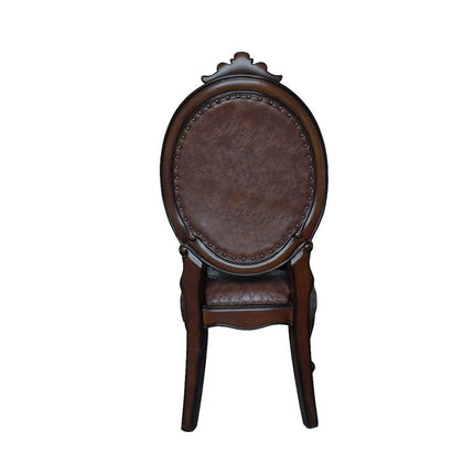Set of Two Brown and Redwood Tufted Faux Leather King Louis Back Dining Side Chairs